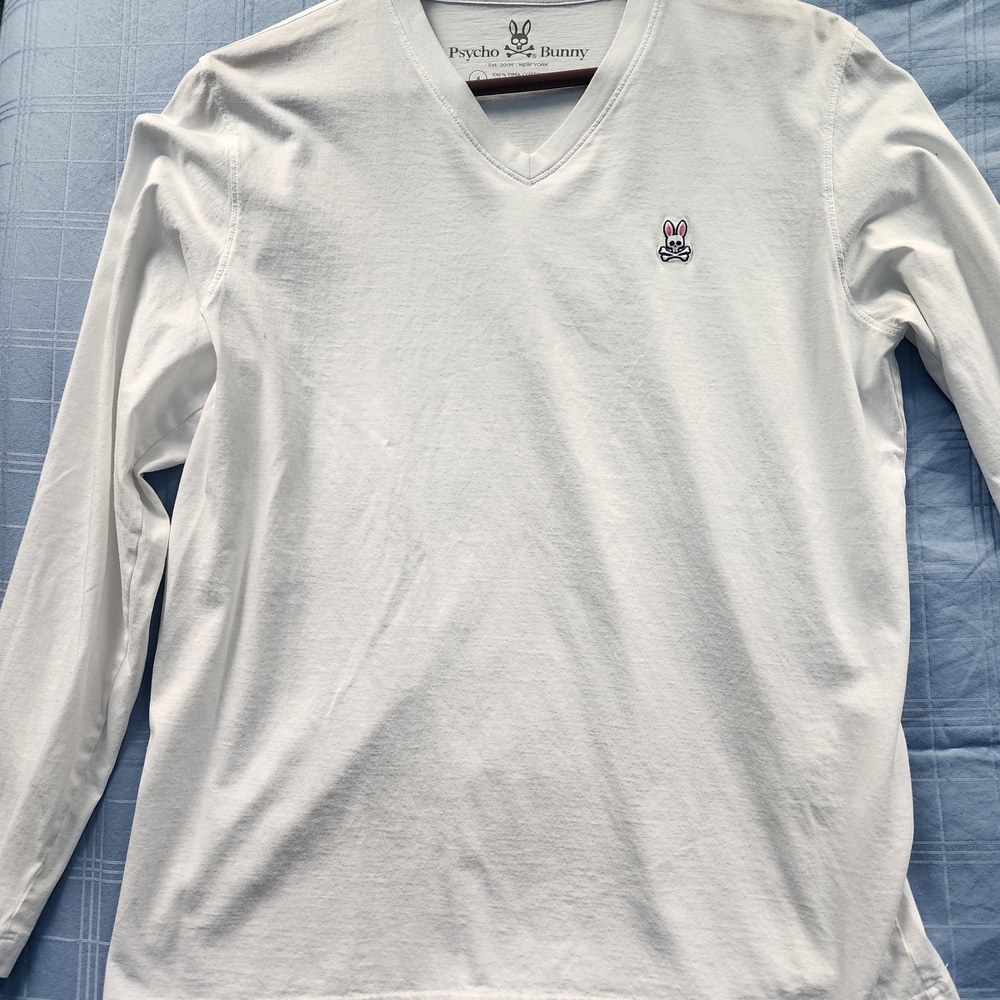 Psycho Bunny White V-Neck Long Sleeve Shirt